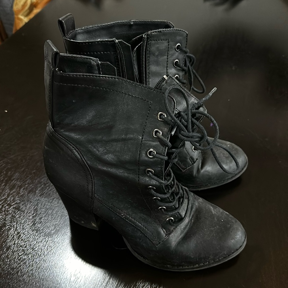 Express Black Leather Combat Ankle Boots